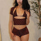 Women Polka Dot 3Piece Outfit Halter Bikini Crop Top Short Sleeve Cover Up+Shorts Sexy Club Party Night Out Matching Set