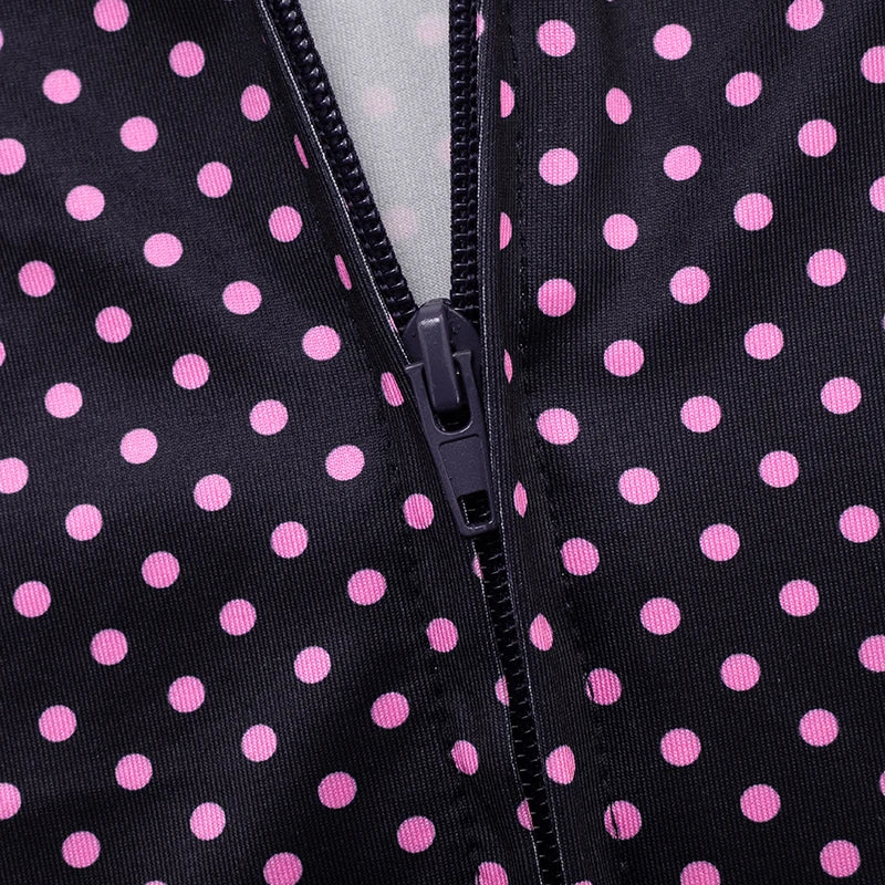 Casual Women Two Piece Set Polka Dot Print Tracksuit Zip Crop Jacket+Shorts Matching Street Elastic Fall Trend Outfits