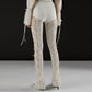 Women's Lingerie Lace Flare Pants High Waist Side Cutout Mini Bow Slim Fit Sheer Mesh Leggings Trousers Club Streetwear