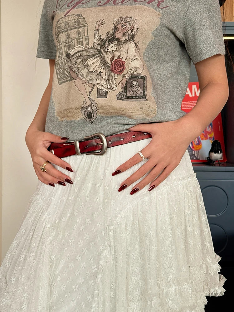 Simple Versatile Semi-Circle Metal Buckle Belt Retro Vintage for Women
