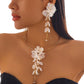 Creative Punk Torques Chain Necklace Women Wed Bridal Elegant White Flower Hanging Drop Earrings Wed Bridal Jewelry Set