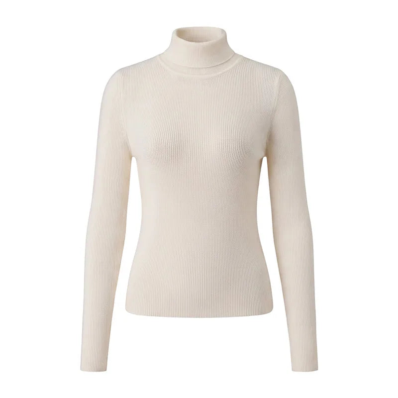 Elegant Turtleneck Rib Knit Cropped Sweater Women Long Sleeve Slim Basic Knit Top Solid Slim Short Pullover Fall Winter