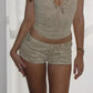 Y2K Faux Suede Lace Up Mini Shorts for Women Low Rise Drawstring Waist Side Lace Up Hot Pants Casual Summer Rave Party
