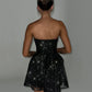 Elegant Strapless Sexy Mini Dress Women Fashion Black Off-shoulder Backless Pleated Sequins Sparkle Club Party Dress