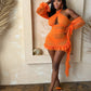 Flare Sleeve Dress Women Ruffle Tassel Patchwork Mesh Long Cross Halter Hollow Folds Sexy Midnight Summer Mini Bodycon