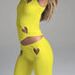 O-Neck Stretch 2 Piece Set Women Heart Hollow Sleeveless Tops+Skinny Pants Vacation Casual Simple Elegant Solid Suits