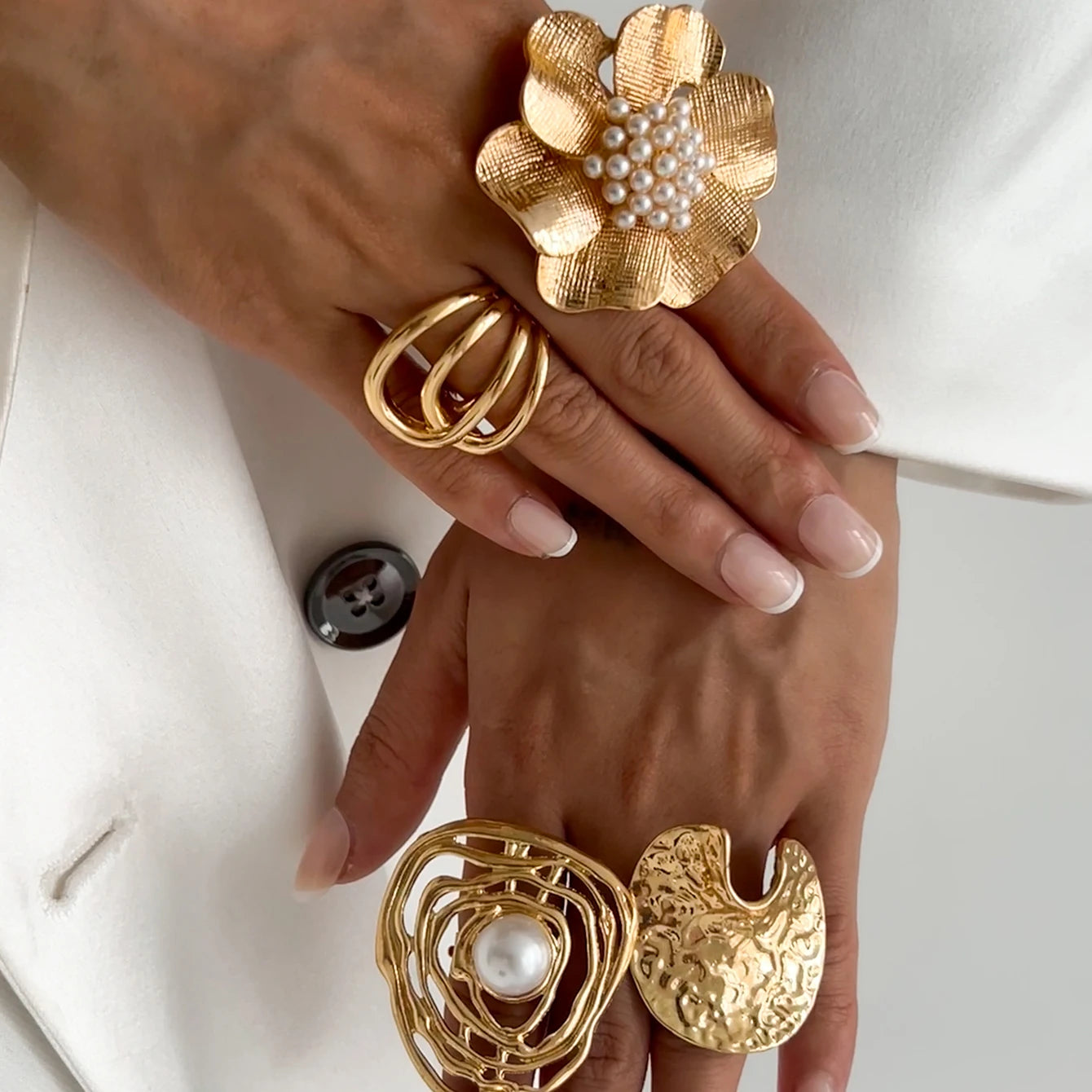27 Styles Unique Exaggerated Big Flower Starfish Moon Rings Women Punk Geometric Adjustable Finger Ring Grunge Jewelry