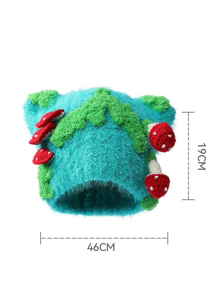 2025 Winter New Arrivals Y2K Cute Color Blocking 3D Strawberry Cat Ear Knit Beanie For Women