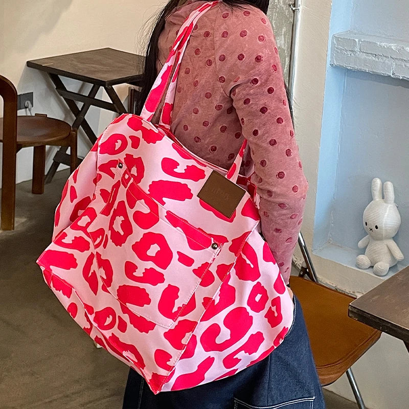 2025 Autumn New Arrival Y2K Color Block Leopard Print Large Capacity Tote Bag For Woman