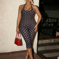 Midnight Romper Women Sexy Backless Halter Fashion Polka Dot Print Low-Neck Bandages Sleeveless Hottie Party Playsuits