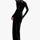 Velvet Long Sleeve Sexy Maxi Dress For Women Autumn Winter New Turtleneck Draped Ruched Bodycon Sexy Long Dress