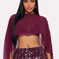 Mesh See Through Shawl Top Woman Sexy Coquette Skew Collar Batwing Collar Irregular Navel Exposed Design Clubwear