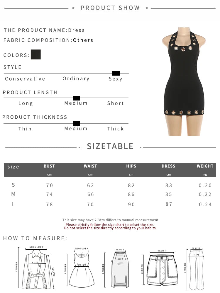Hollow Sleeveless Dress Woman Sexy Backless Metal Ring Decoration Halter U Collar Midnight Club Party Hipster Bodycon