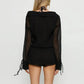 Sexy Women Beach Mini Dress Long Sleeve V Neck Loose Solid Mesh Sheer See Through Dress Summer Vacation Party Cover Ups