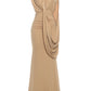 Ribbon Decoration Long Dresses Woman Ruched Elegant Deep V-Neck Sleeveless Backless Street Solid Basic Classic Vestidos