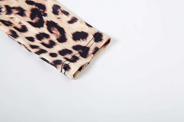 Leopard Print Dress Women Hipster Turtleneck Long Sleeve Folds Stretch Skinny Sexy Midnight Hottie Fall Mini Bodycon