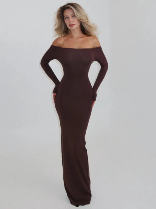 Women Off Shoulder Long Sleeve Sexy Maxi Dress Bodycon Backless Mermaid Dress Elegant Party Club Evening Long Dress