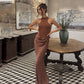 Satin Patchwork Hollow Long Dresses Elegant Woman Clothes Sleeveless Fishtail Maxi Dress