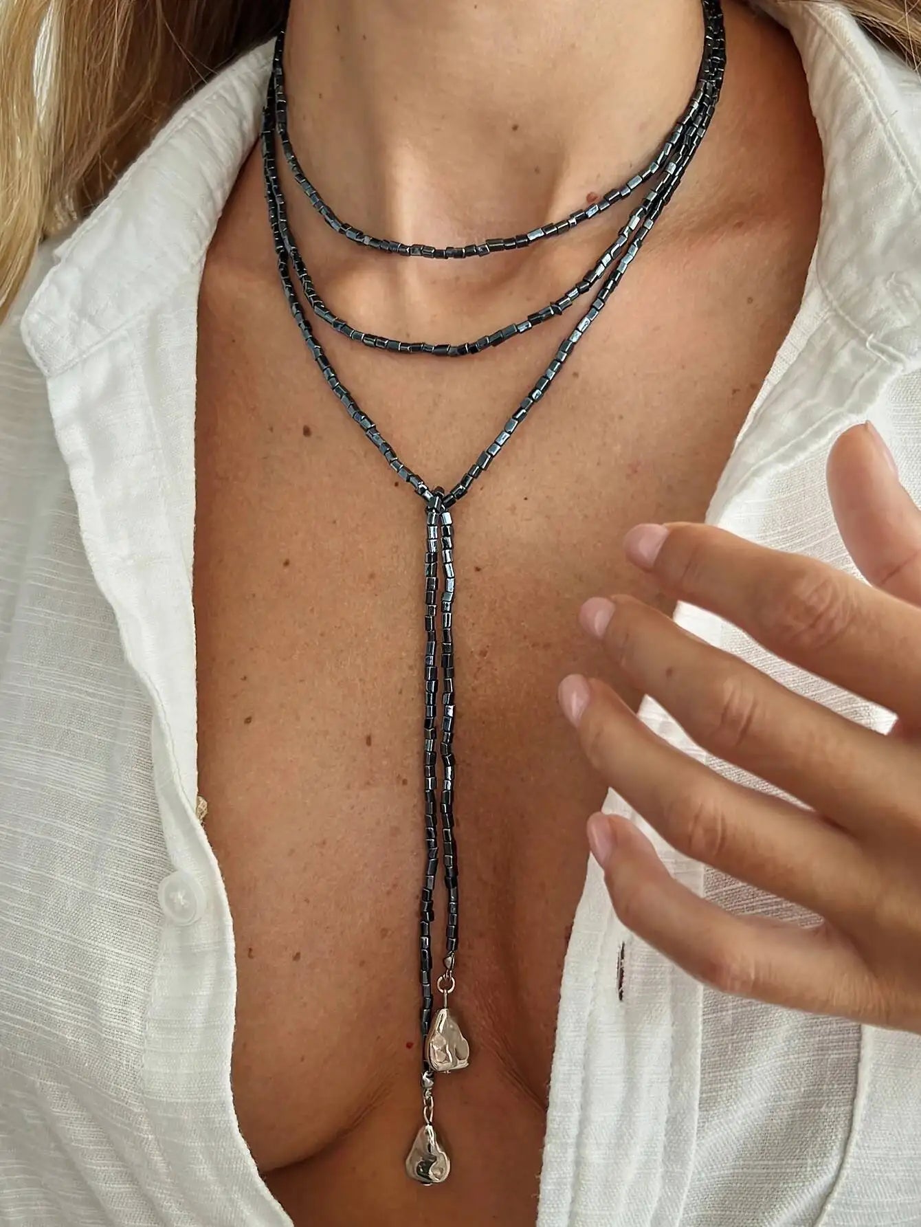 Adjustable Long Chain Necklace for Women, Sexy Stackable CCB Beads, OT Buckle, Love Heart Pendant, Choker Sweater Jewelry