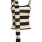 Stripe Print Camisole+Scarf Women Low-Neck Backless Skinny Stretch Summer High Street Casual Style Classic Tank Tops