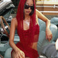 Sparkling Mesh 2 Piece Short Sets Women Hooded Crop Top Asymmetrical Skirt Sexy Rave Outfits Summer Co Ords