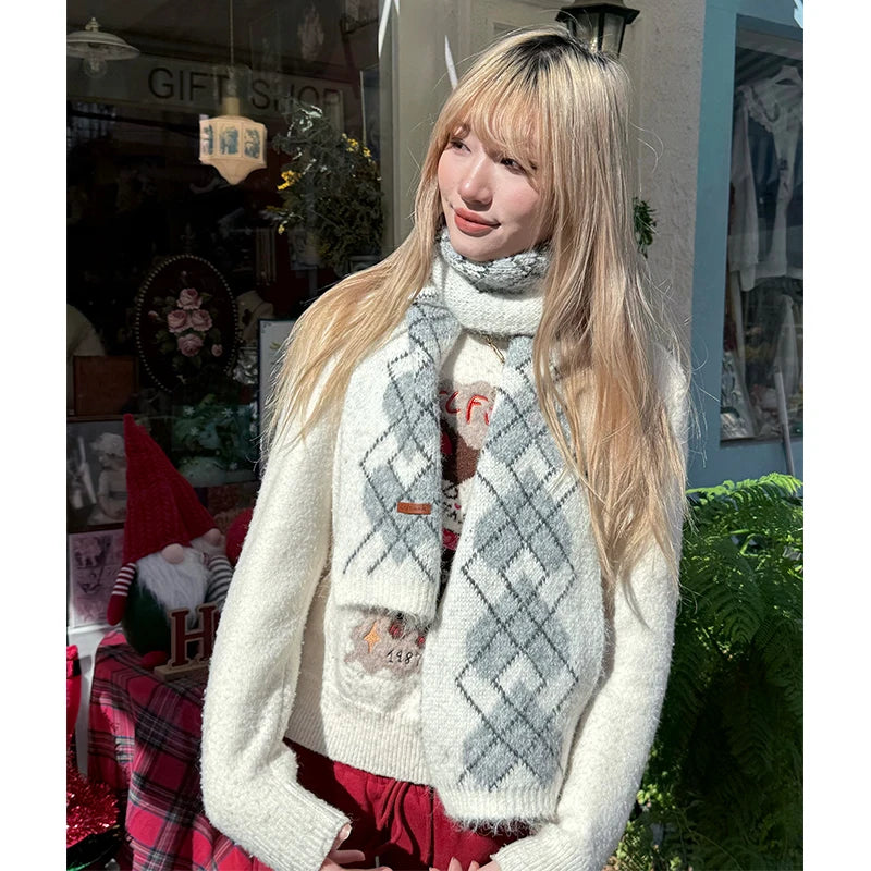 Minimalist Casual Classic Diamond Pattern Scarf For Women