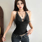 Midnight Tank Tops Women Backless V-neck Sexy Trend Rivet Swing Collar Halter Bandages Stretch Skinny Party  Streetwear