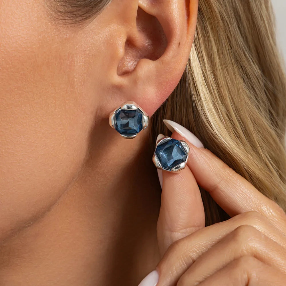 Trendy Blue Square Rhinestone Smalll Stud Earrings Women Punk Unique Geometric Piercing Earrings 2026 New Jewelry Gifts