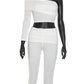 Sexy Tracksuits 2-Piece Set Women Skew Collar Chest Wrapped Crop Top+Skinny Shorts Basic Stretch Matching Outfits