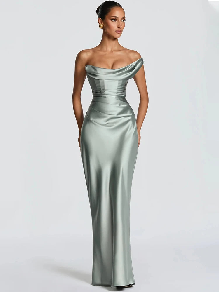 Elegant Satin One Shoulder Evening Dress Women Cowl Neck Sleeveless Bodycon Maxi Dress 2026 Spring Summer Party Gowns
