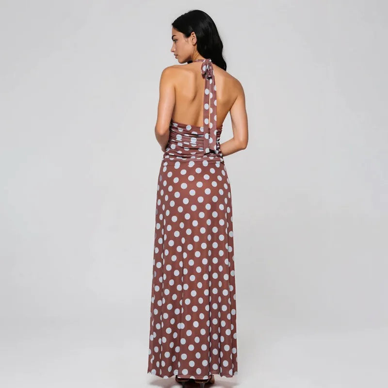 Polka Do Deep V Neck Backless Maxi Dress Vacation Outfits for Woman Elegant Summer Dresses 2026