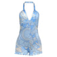 Plaid Patchwork Rompers Woman Halter Low-Neck Backless Sleeveless Ruffles Hem Skinny Peach Hip Sexy Fashion Playsuits