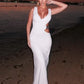 Hollow Out Backless Sexy Maxi Dress Women Gown Fashion Metal Flower V Neck Sleeveless Bodycon Club Party Long Dress