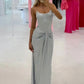 Sliver Spaghetti Strap Sexy Maxi Dress For Women Fashion Sparkle Sleeveless Backless Ruched Beach Club Sexy Long Dress