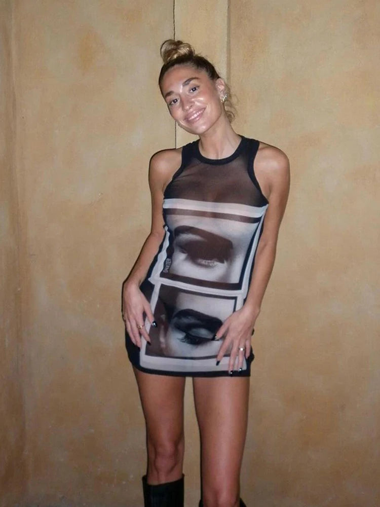 Hipster Thin Women Long Tops Sexy Y2KLip Print O-neck Sleeveless Wild Basic Stunning Street Club Midnight Party Vest