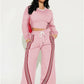 Contrast Stripe Design 2 Piece Set Women o-Neck Full Sleeve Crop Tops+Drawstring Long Pants Casual Sporty Style Suits