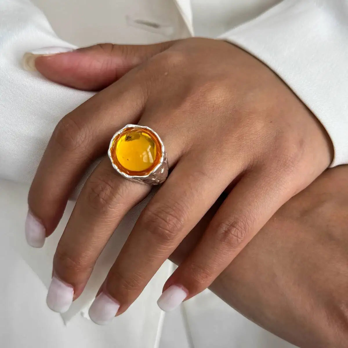 Vintage Irregular Acrylic Rhinestone Metal Rings Trendy Geometric Aesthetic Women's Finger Jewelry Gift