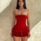 Strapless Ruffled Mini Dress Red Black Sexy Summer Dresses Women 2025 Fashion Club Outfits