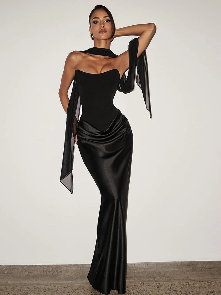 Chic Satin Patchwork Dress Women Elegant Simple Ruched Sleeveless Stretch Fashion Trend Evening Party Club Bodycon