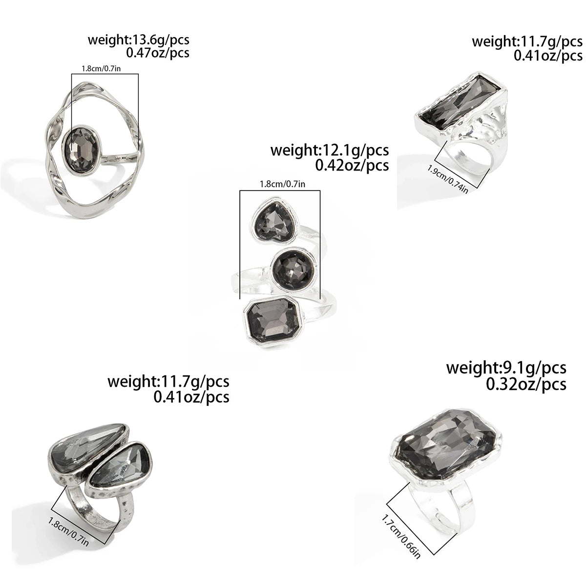 7 Styles Goth Crystal Open Ring for Women 2026 New Trend Geometric Adjustable Knuckle Rings New Year Party Jewelry Gift