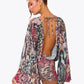 Sexy Backless Dress Women Trend Wild Colorful Print Bandages Bell Sleeves Fashion Chic Street Club Peach Hip Bodycon