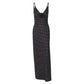 Polka Dot Print Black Elegant Dress 3d Flower-applique Deep V Neck Backless Long Split Dresses for Summer