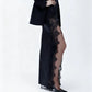 Satin Lace Trim Maxi Skirt Elegant Women's High Slit Asymmetrical Hem Silky Long Skirt Sexy Evening Party Club Outfit