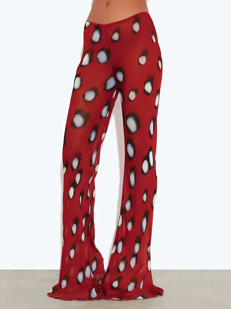 Autumn High Street Print Pants Women Casuals Simple Elastic Waist Fashion Midnight Clubwear Daily Chic Wide-Leg Bottoms