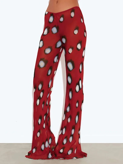 Autumn High Street Print Pants Women Casuals Simple Elastic Waist Fashion Midnight Clubwear Daily Chic Wide-Leg Bottoms