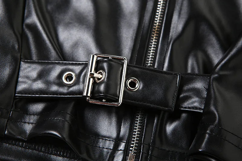 Cropped PU Leather Jacket Coat for Woman Winter Fashion Outwears 2025 New Arrivals