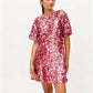 Women's Green Sequins Shift Mini Dress with Round Neck Short Sleeve Back Bow Tie Sparkly Party Club Evening Dress