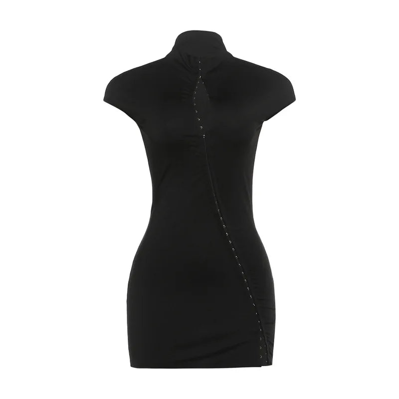Hollow Short Sleeve Mini Bodycon Dress Summer 2026 Fashion Trends Woman Sexy Black Dress Club Wear