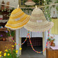 Women's Crochet Straw Bucket Hat with Colorful Bead Chain, Striped Woven Sun Hat for Summer Beach, Cute Casual Vacation