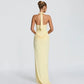 Halter Backless Ruched Maxi Dress Evening Gown Brown Classy Dresses for Woman Elegant Wedding Guest
